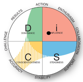 DiSC circle with dot and shaded priority